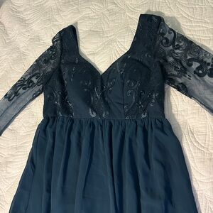 Maternity elegant teal / lace with embroidered details dress